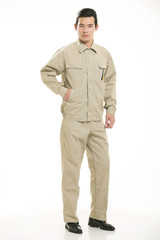 Obraz premium The young engineer various occupation clothing standing in front