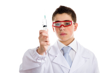 Boy doctor makes syringe friendly