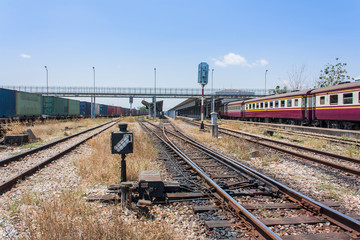 Obraz premium Railway on station, outdoor landscape