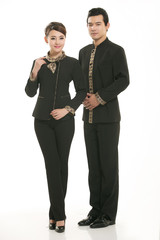 Wear clothing occupation Chinese waiters in white background