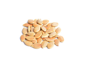 Dried pumpkin seeds on white background