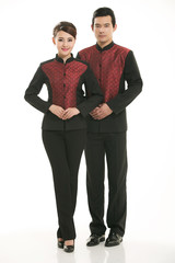 Wear clothing occupation Chinese waiters in white background