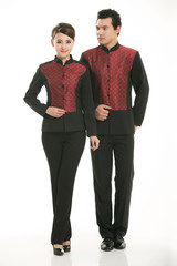 Wear clothing occupation Chinese waiters in white background