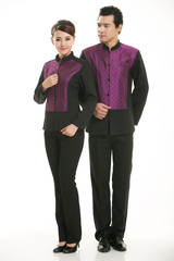 Wear clothing occupation Chinese waiters in white background