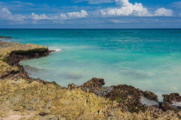 Fototapeta na wymiar Relaxing on remote Tropical Paradise beach in Dominican Republic