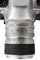 closeup of an analog camera lens