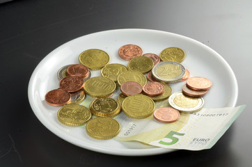 Münzen auf Teller