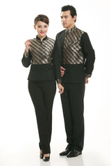 Wear clothing occupation Chinese waiters in white background