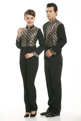 Wear clothing occupation Chinese waiters in white background