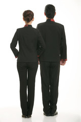 Wear clothing occupation Chinese waiters in white background