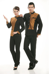 Wear clothing occupation Chinese waiters in white background