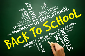 Back to school word cloud, education concept on blackboard