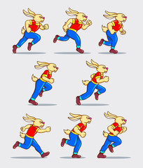Obraz premium Running rabbit cartoon character sprite sheet game asset