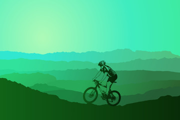 Obraz premium Mountain bike rider in wild mountain nature landscape