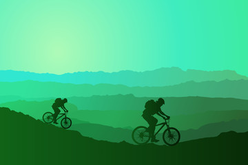 Mountain bike rider in wild mountain nature landscape