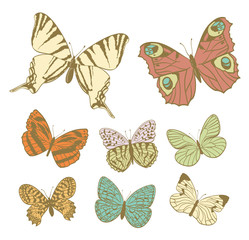 Fototapeta na wymiar set of butterflies in retro colors