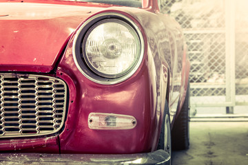 Retro headlight of vintage car