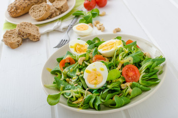 Lamb's lettuce salad with eggs and nuts