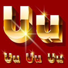 Vector set of deluxe sparkling gold font. Letter U © Popskraft