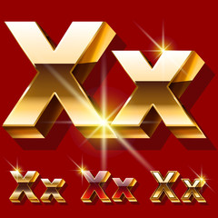 Vector set of deluxe sparkling gold font. Letter X