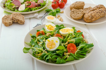 Arugula salad with meat and mozzarella