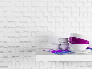 the kitchen utensils on a shelf