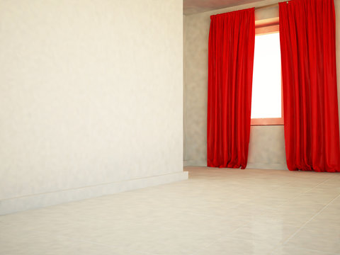 Red Curtain On The Window