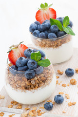 diet dessert with yogurt, granola and fresh berries, vertical