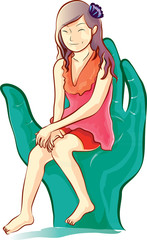 girl sit on hand