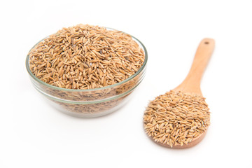 paddy rice in bowl on white background
