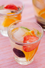 Refreshing white sangria (punch) with fruits, picnic idea