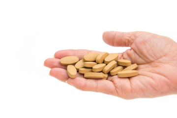 drug tablet on hand for sick people