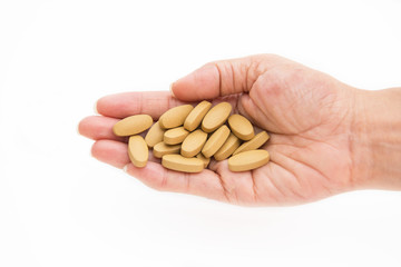drug tablet on hand for sick people