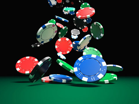  3d image of colorful poker chips falling from the side. concept of gambling and fun.