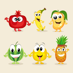 Set of colorful funny fruit characters.