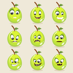 Set of different expressions with fruits.