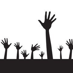 Many black hand on the white background