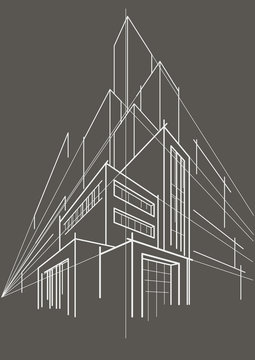 abstract linear sketch multi-storey building gray background
