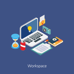 Workspace concept design 3d isometric vector illustration