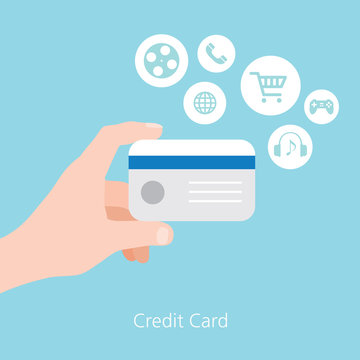 Credit card and hand concept flat vector illustration