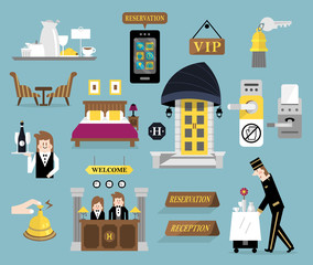 Flat vector design elements of hotel service set
