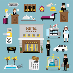 Flat vector design elements of hotel service set