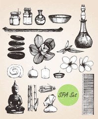 Hand drawn Spa Set. Vector isolated elements