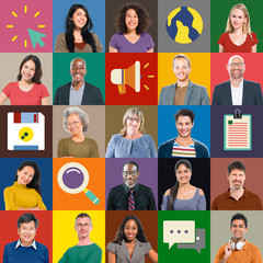 Multiethnic People Colorful Smiling Portrait Technology Concept