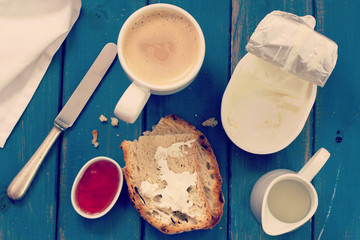breakfast on blue table