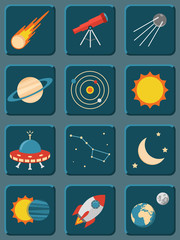 Collection of colorful flat astronomy and space icons © barmaleeva