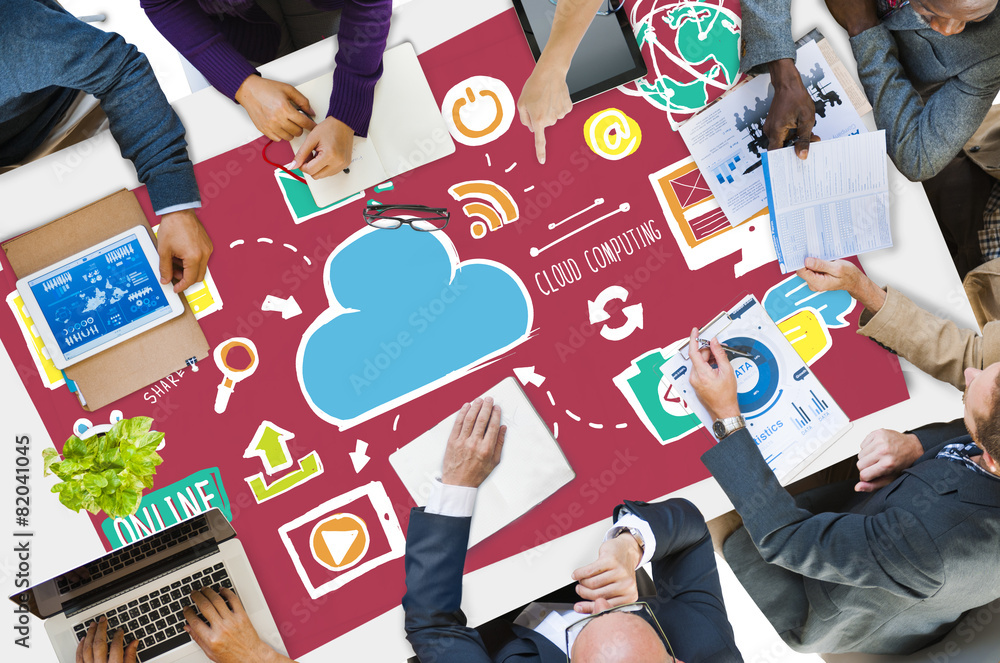 Poster cloud computing network online internet storage concept