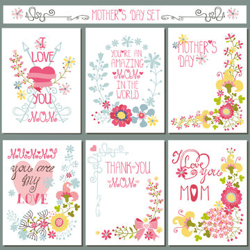 Vintage card set with floral decor.Mothers day