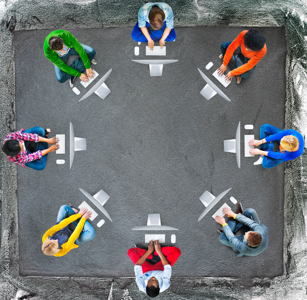 Poster diversity teamwork communication digital networking concept
