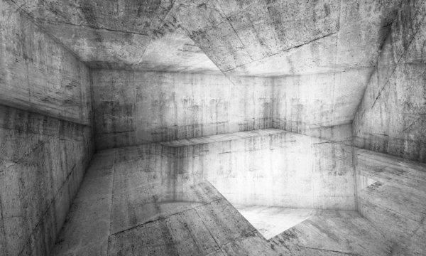 Abstract chaotic concrete interior background, 3d